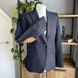 Zara Women's Dark Navy/Black Blazer with Suede Elbow Patches